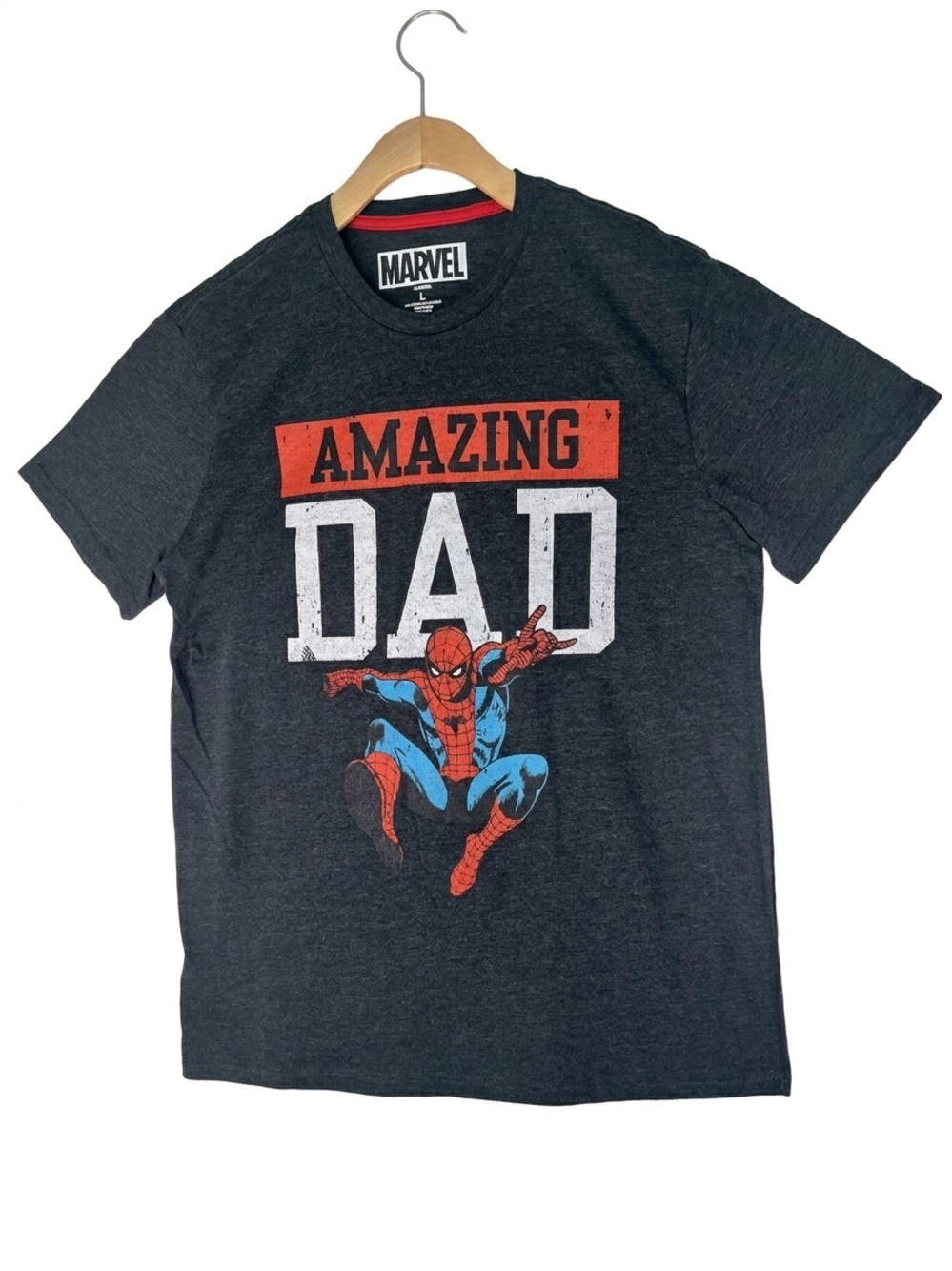 Marvel Spider-Man "Amazing Dad" Graphic Tee Charcoal Gray Size L NWOT Superhero